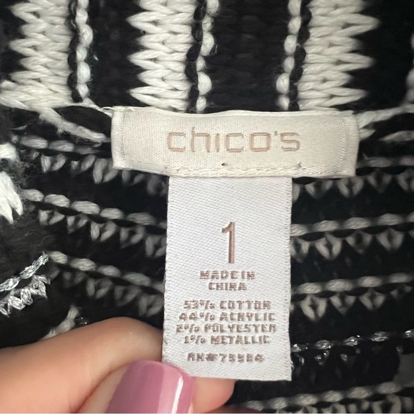 Chicos Geometric Metallic Open Front Knit Cardigan Size Medium - Picture 6 of 7